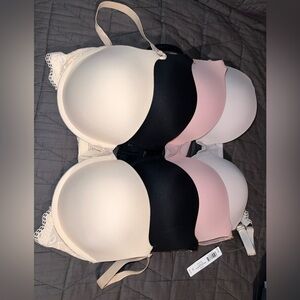 NWOT Bundle of 4 Elegant Women's Lace Trim Bra Set - Cream, Black, Pink, Grey